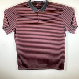 Nike Dri-FIT Striped Golf Polo Shirt Mens Size XL Burgundy Black Swoosh Logo